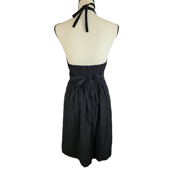 Gorgeous Floral Embroidered Black Halter Dress, Tie Neck, Elastic Back,XS/Small - Picture 6 of 10